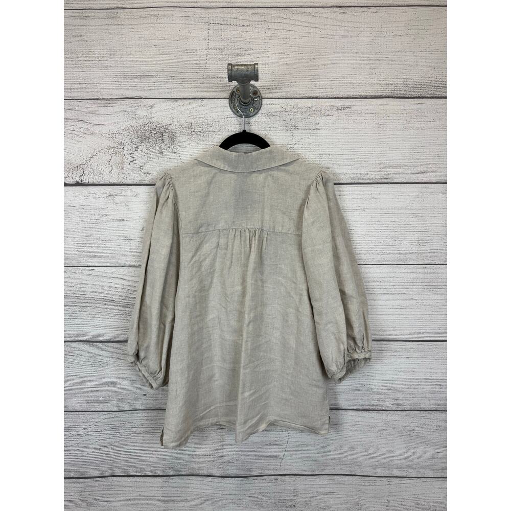 Chico's Women's Cream Linen Button Front Blouse Size 8 - Picture 6 of 7